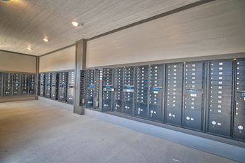 a view of the lockers in the storage room of a building